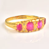 Ellibelle Jewellery Antique Ruby & Diamond 18ct Gold Carved Half Hoop Ring