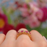 Ellibelle Jewellery Antique Ruby & Diamond 18ct Gold Carved Half Hoop Ring