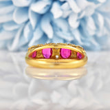 Ellibelle Jewellery Antique Ruby & Diamond 18ct Gold Carved Half Hoop Ring