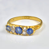 Ellibelle Jewellery ANTIQUE SAPPHIRE & DIAMOND 18CT GOLD CARVED HALF HOOP RING