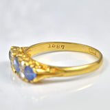 Ellibelle Jewellery ANTIQUE SAPPHIRE & DIAMOND 18CT GOLD CARVED HALF HOOP RING