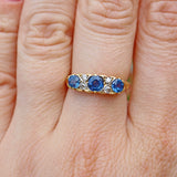 Ellibelle Jewellery ANTIQUE SAPPHIRE & DIAMOND 18CT GOLD CARVED HALF HOOP RING