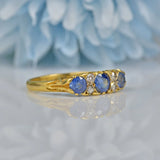 Ellibelle Jewellery ANTIQUE SAPPHIRE & DIAMOND 18CT GOLD CARVED HALF HOOP RING