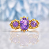 Ellibelle Jewellery Antique Style Amethyst Gold Three Stone Ring