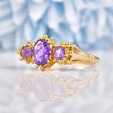 Ellibelle Jewellery Antique Style Amethyst Gold Three Stone Ring