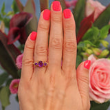 Ellibelle Jewellery Antique Style Amethyst Gold Three Stone Ring