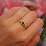 Ellibelle Jewellery Antique Style Amethyst & Peridot Suffragette Ring