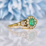 Ellibelle Jewellery Antique Style Emerald & Diamond 18ct Gold Cluster Ring