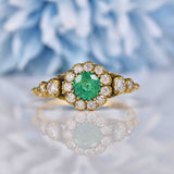 Ellibelle Jewellery Antique Style Emerald & Diamond 18ct Gold Cluster Ring