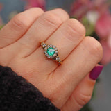 Ellibelle Jewellery Antique Style Emerald & Diamond 18ct Gold Cluster Ring