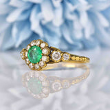 Ellibelle Jewellery Antique Style Emerald & Diamond 18ct Gold Cluster Ring