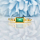 Ellibelle Jewellery Antique Style Emerald & Diamond 18ct Yellow Gold Ring