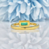 Ellibelle Jewellery Antique Style Emerald & Diamond 18ct Yellow Gold Ring