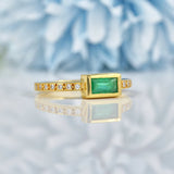 Ellibelle Jewellery Antique Style Emerald & Diamond 18ct Yellow Gold Ring