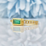 Ellibelle Jewellery Antique Style Emerald & Diamond 18ct Yellow Gold Ring