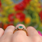 Ellibelle Jewellery Antique Style Natural Emerald & Diamond 18ct Gold Cluster Ring