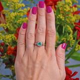 Ellibelle Jewellery Antique Style Natural Emerald & Diamond 18ct Gold Cluster Ring