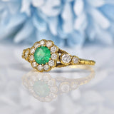 Ellibelle Jewellery Antique Style Natural Emerald & Diamond 18ct Gold Cluster Ring
