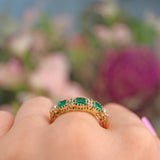 Ellibelle Jewellery Antique Style Natural Emerald & Diamond 18ct Gold Ring