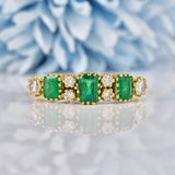 Ellibelle Jewellery Antique Style Natural Emerald & Diamond 18ct Gold Ring