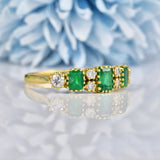 Ellibelle Jewellery Antique Style Natural Emerald & Diamond 18ct Gold Ring