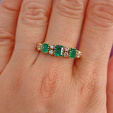 Ellibelle Jewellery Antique Style Natural Emerald & Diamond 18ct Gold Ring