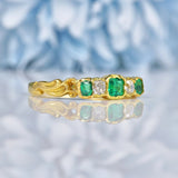 Ellibelle Jewellery Antique Victorian Emerald & Diamond Five Stone Ring