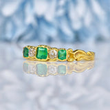 Ellibelle Jewellery Antique Victorian Emerald & Diamond Five Stone Ring