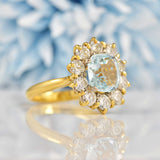 Ellibelle Jewellery Aquamarine & Diamond 18ct Gold Cluster Engagement Ring