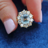 Ellibelle Jewellery Aquamarine & Diamond 18ct Gold Cluster Engagement Ring