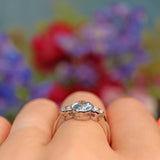 Ellibelle Jewellery Aquamarine & Diamond Platinum Three-Stone Bezel Ring