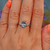 Ellibelle Jewellery Aquamarine & Diamond Platinum Three-Stone Bezel Ring