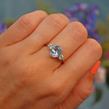Ellibelle Jewellery Aquamarine & Diamond Platinum Three-Stone Bezel Ring