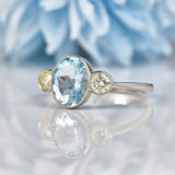 Ellibelle Jewellery Aquamarine & Diamond Platinum Three-Stone Bezel Ring