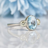 Ellibelle Jewellery Aquamarine & Diamond Platinum Three-Stone Bezel Ring