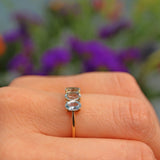 Ellibelle Jewellery Aquamarine Gold Three Stone Trilogy Ring