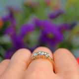 Ellibelle Jewellery Aquamarine Gold Three Stone Trilogy Ring