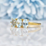 Ellibelle Jewellery Aquamarine Gold Three Stone Trilogy Ring