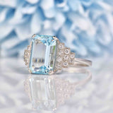 Ellibelle Jewellery Art Deco 1920s Style Aquamarine & Diamond Platinum Engegement Ring