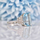 Ellibelle Jewellery Art Deco 1920s Style Aquamarine & Diamond Platinum Engegement Ring