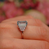 Ellibelle Jewellery Art Deco 1920s Style Aquamarine & Diamond Platinum Engegement Ring