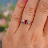 Ellibelle Jewellery Art Deco 1930s Ruby & Diamond 18ct Gold Three Stone Ring