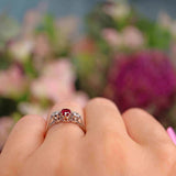 Ellibelle Jewellery Art Deco 1930s Ruby & Diamond 18ct Gold Three Stone Ring