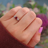 Ellibelle Jewellery Art Deco 1930s Ruby & Diamond 18ct Gold Three Stone Ring