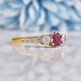 Ellibelle Jewellery Art Deco 1930s Ruby & Diamond 18ct Gold Three Stone Ring