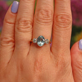 Ellibelle Jewellery Art Deco Aquamarine & Diamond 18ct Gold Three-Stone Ring