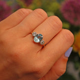 Ellibelle Jewellery Art Deco Aquamarine & Diamond 18ct Gold Three-Stone Ring