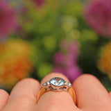 Ellibelle Jewellery Art Deco Aquamarine & Diamond 18ct Gold Three-Stone Ring