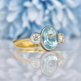 Ellibelle Jewellery Art Deco Aquamarine & Diamond 18ct Gold Three-Stone Ring