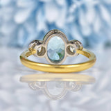 Ellibelle Jewellery Art Deco Aquamarine & Diamond 18ct Gold Three-Stone Ring